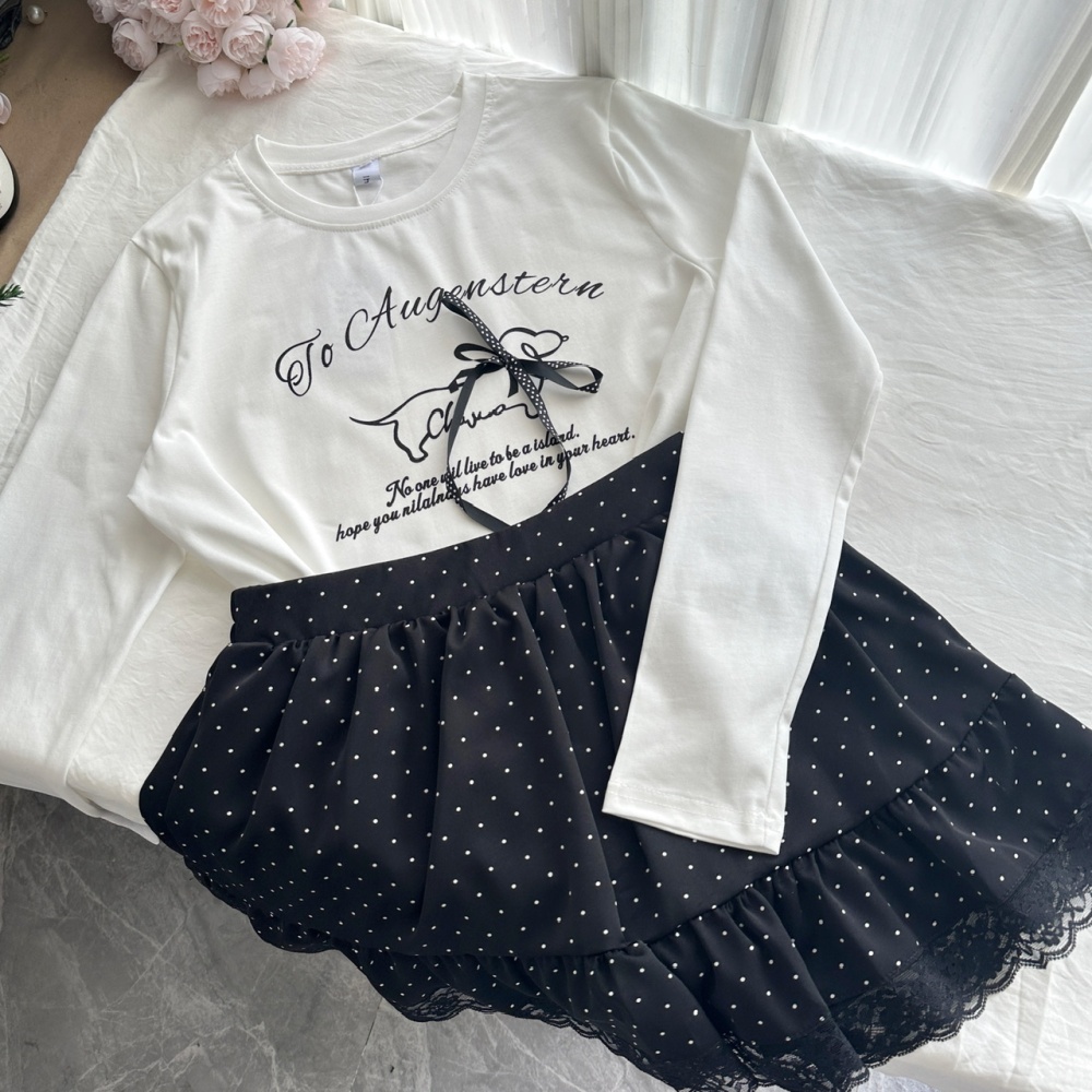 Polka dot short skirt printing T-shirt a set