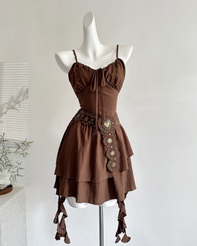 Double slim skirt hem sling autumn dress for women