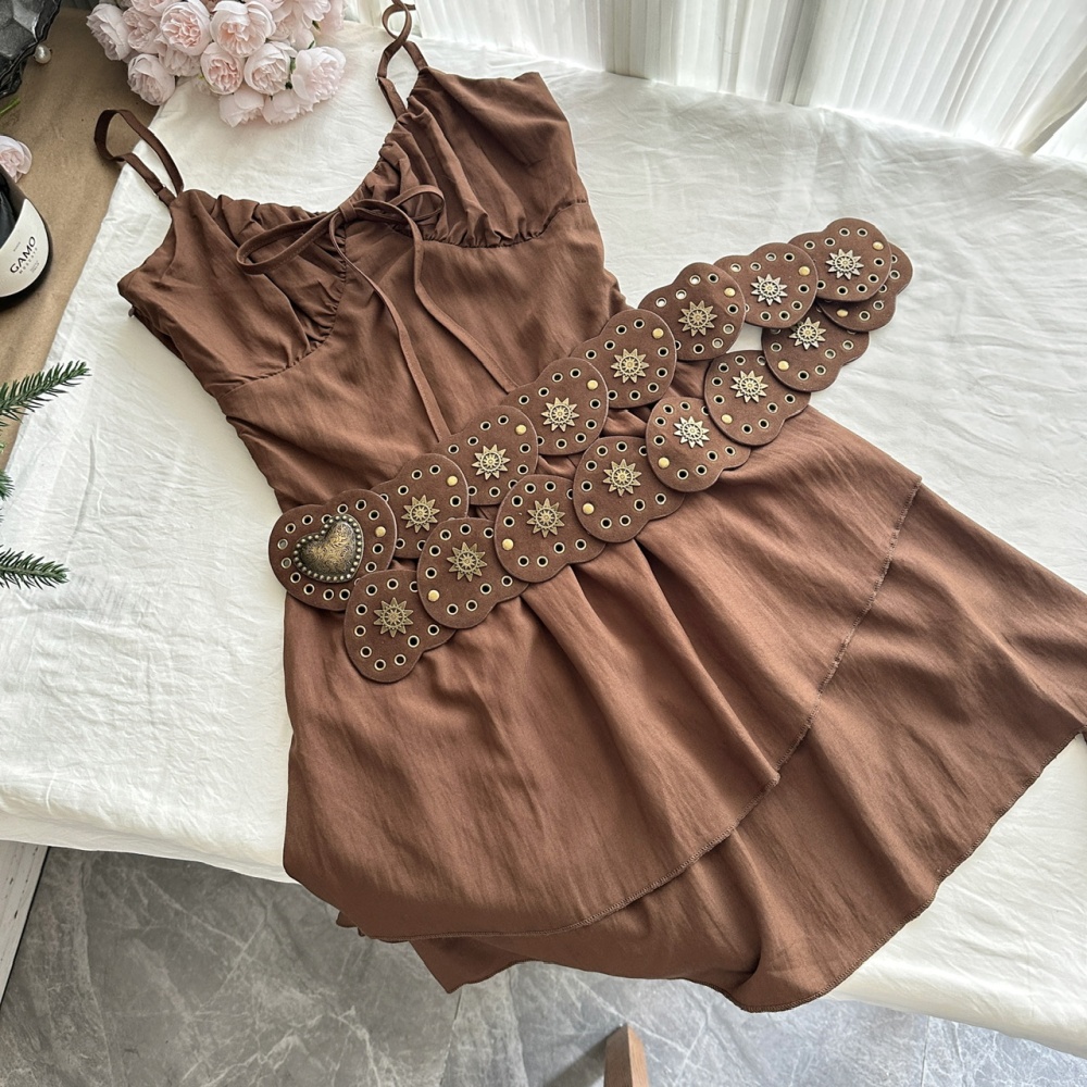 Slim retro coat pinched waist dress a set for women