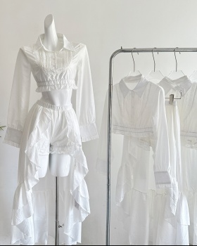 Temperament lace short skirt skirt hem maiden shirt a set