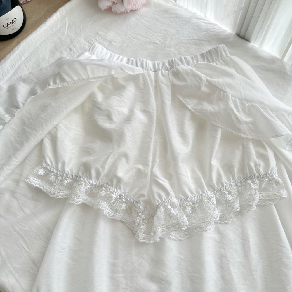 Temperament lace short skirt skirt hem maiden shirt a set