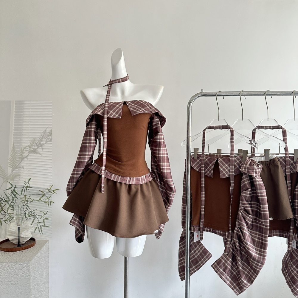 Plaid long sleeve T-shirt slim Korean style tops for women