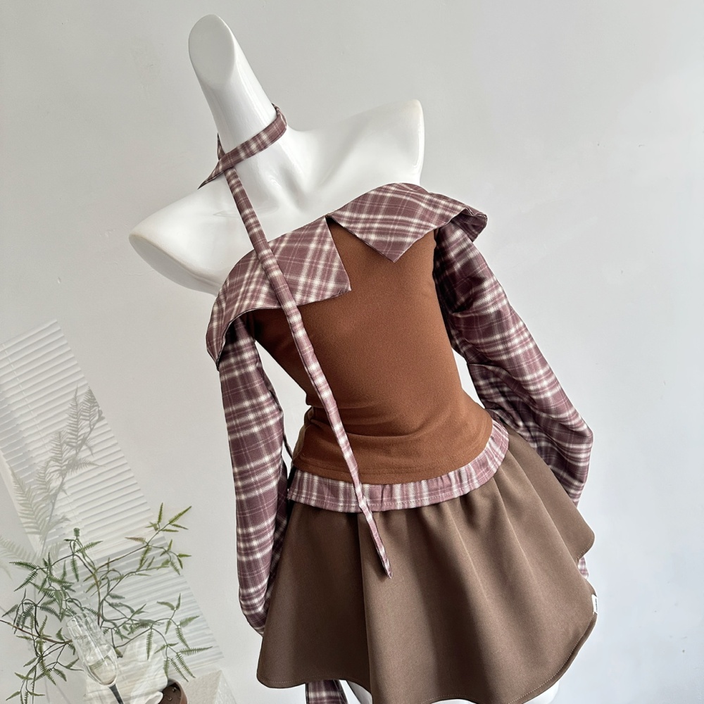 Plaid long sleeve T-shirt slim Korean style tops for women