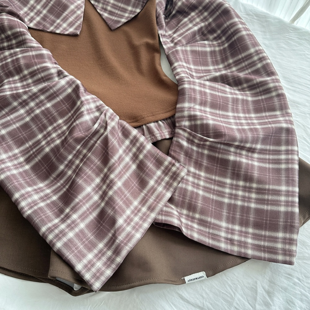 Plaid long sleeve T-shirt slim Korean style tops for women