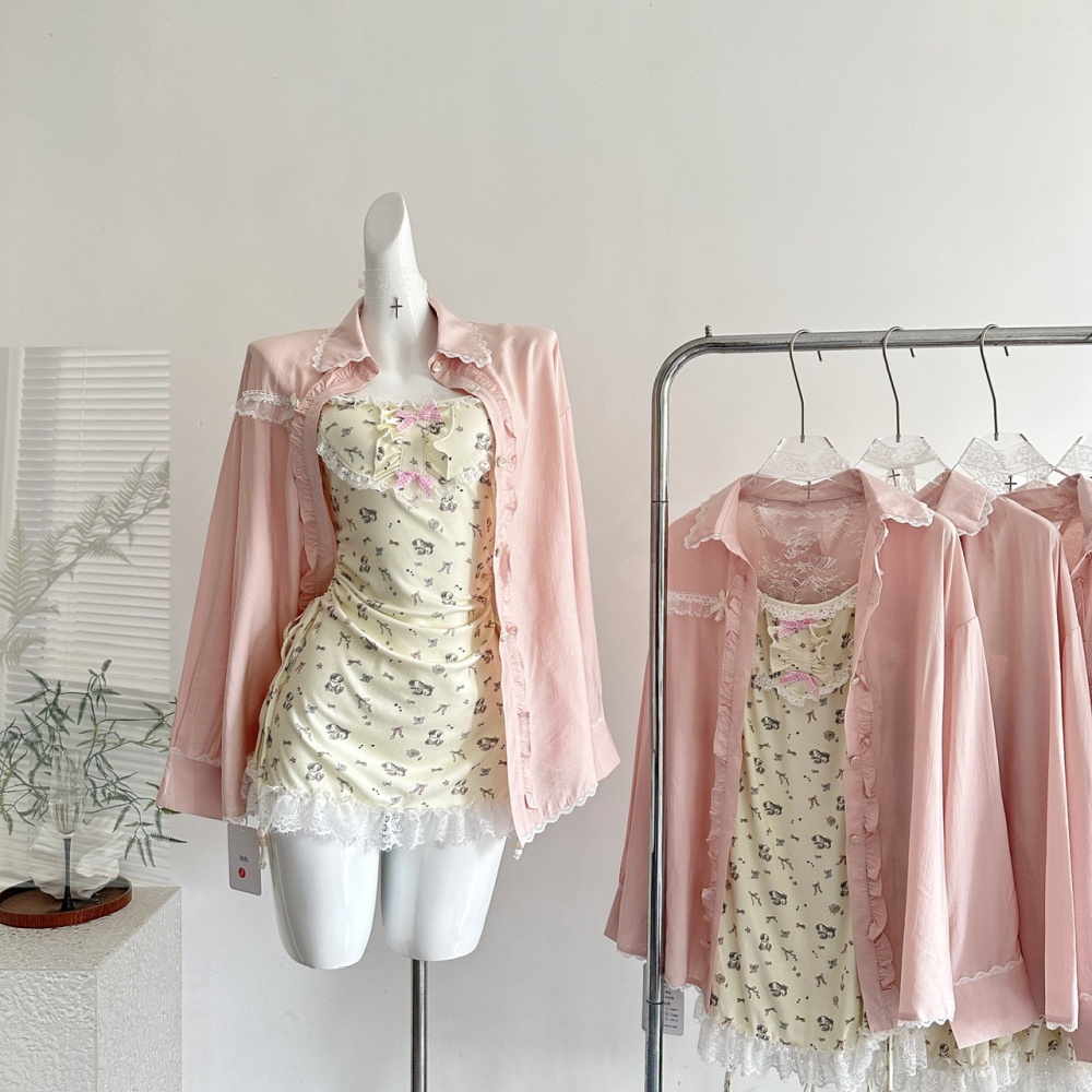 Sling all-match dress autumn loose shirt a set