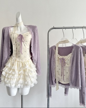 Floral enticement tops autumn sling short skirt 3pcs set