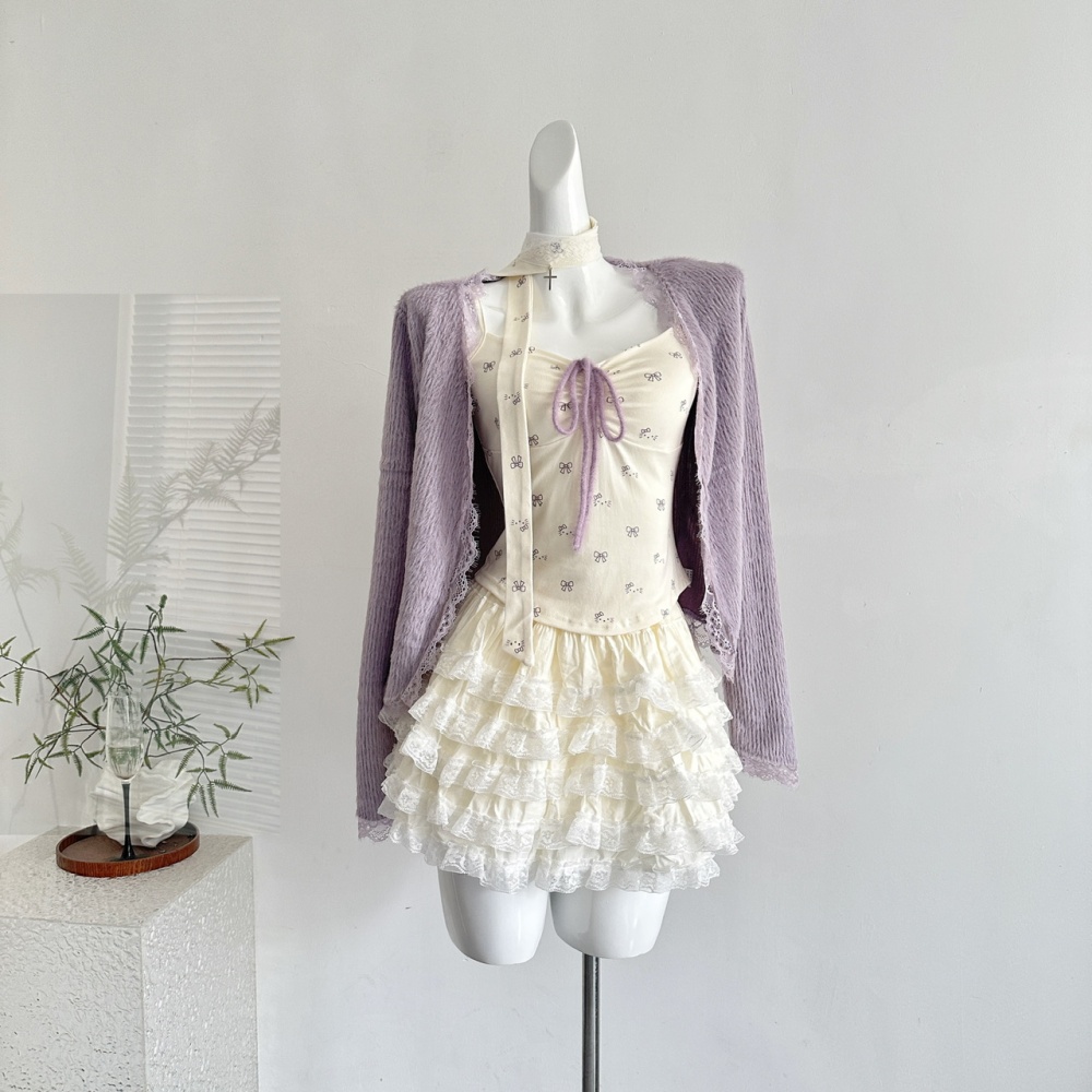 Floral enticement tops autumn sling short skirt 3pcs set