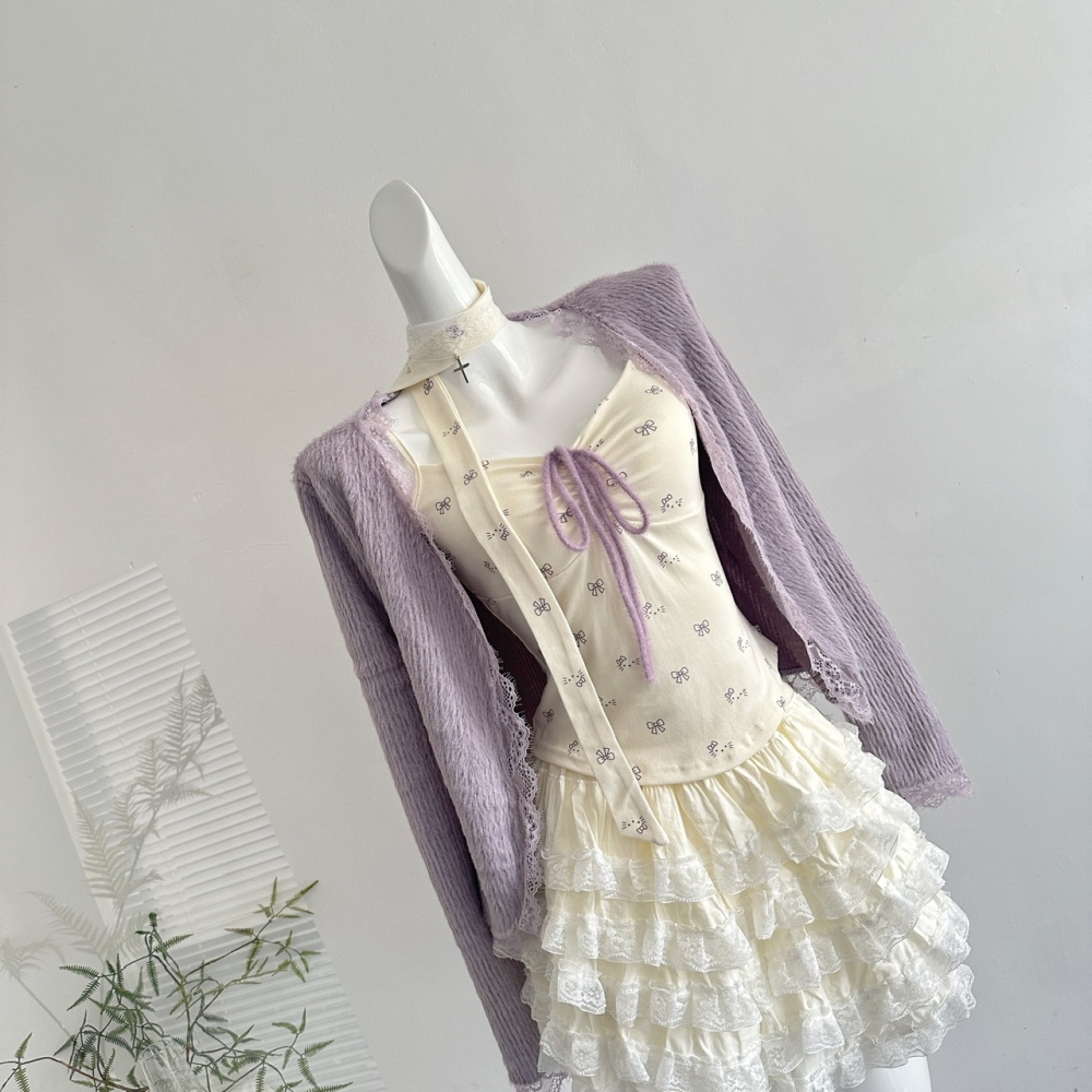 Floral enticement tops autumn sling short skirt 3pcs set