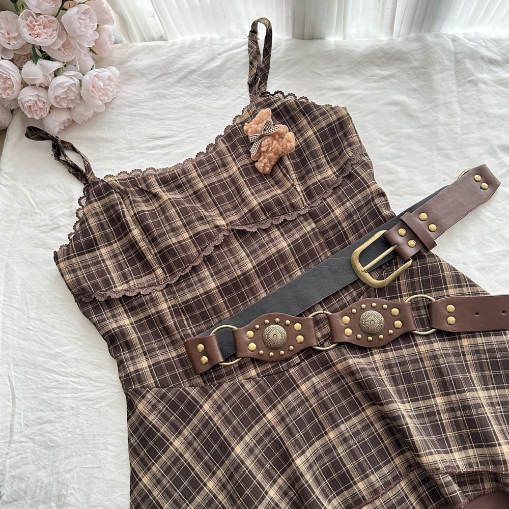 Sling retro plaid dress autumn short jacket a set