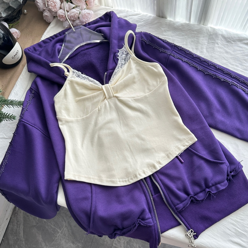 Niche little devil short skirt inside the ride coat 3pcs set