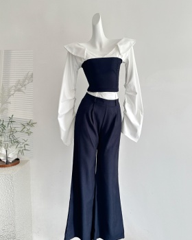 Straight Casual slim shirt white lazy long pants a set