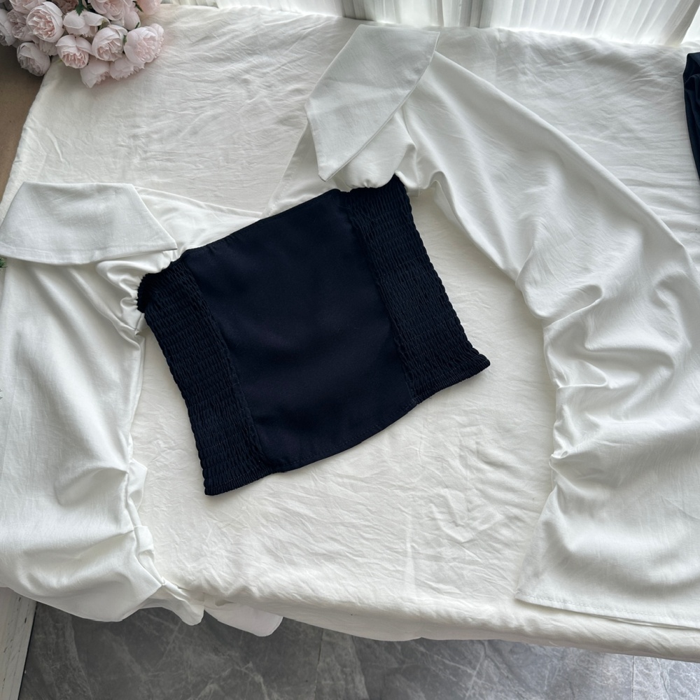 Straight Casual slim shirt white lazy long pants a set