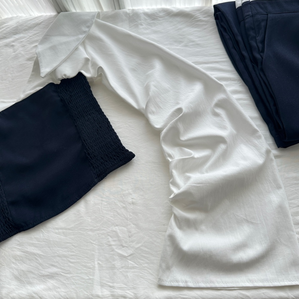 Straight Casual slim shirt white lazy long pants a set