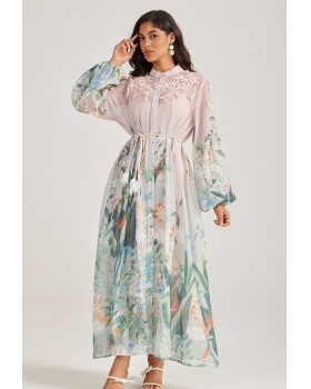 Long sleeve vacation dress stereoscopic long dress
