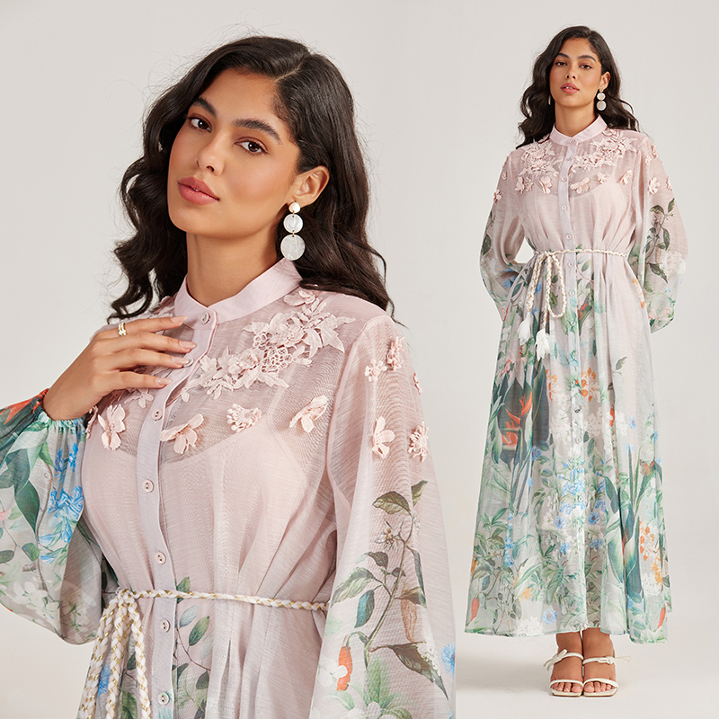 Long sleeve vacation dress stereoscopic long dress