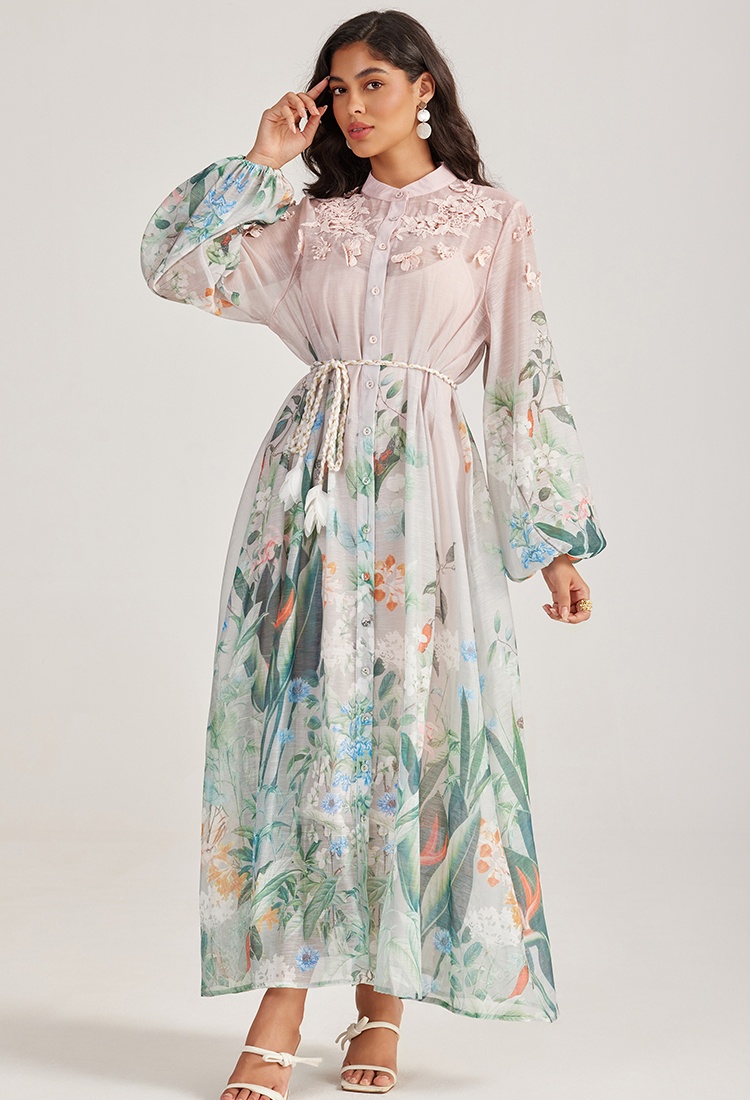 Long sleeve vacation dress stereoscopic long dress