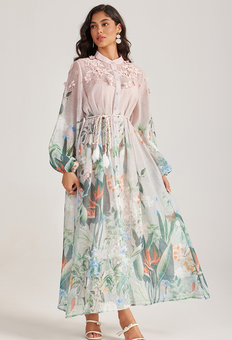 Long sleeve vacation dress stereoscopic long dress