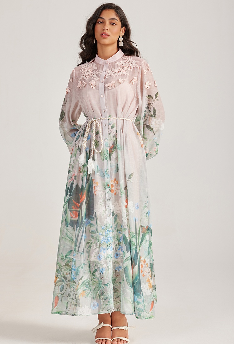Long sleeve vacation dress stereoscopic long dress