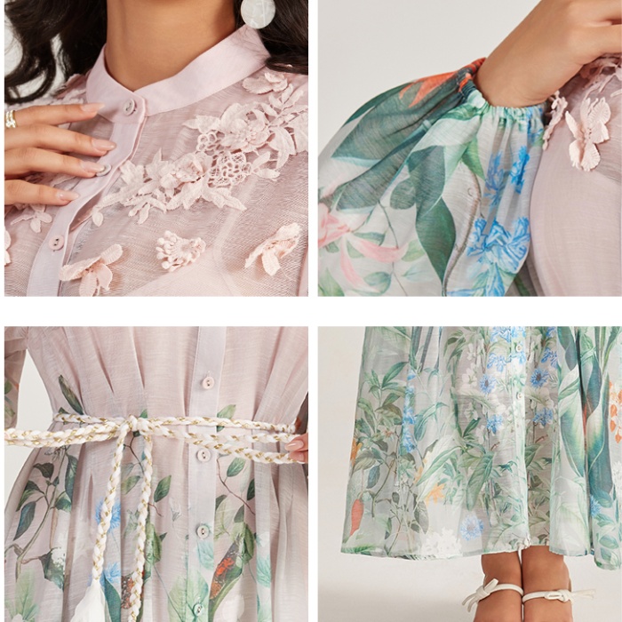 Long sleeve vacation dress stereoscopic long dress