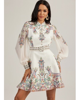 Printing long sleeve jacquard court style dress