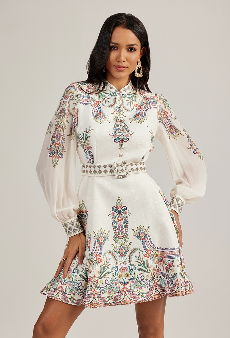 Printing long sleeve jacquard court style dress