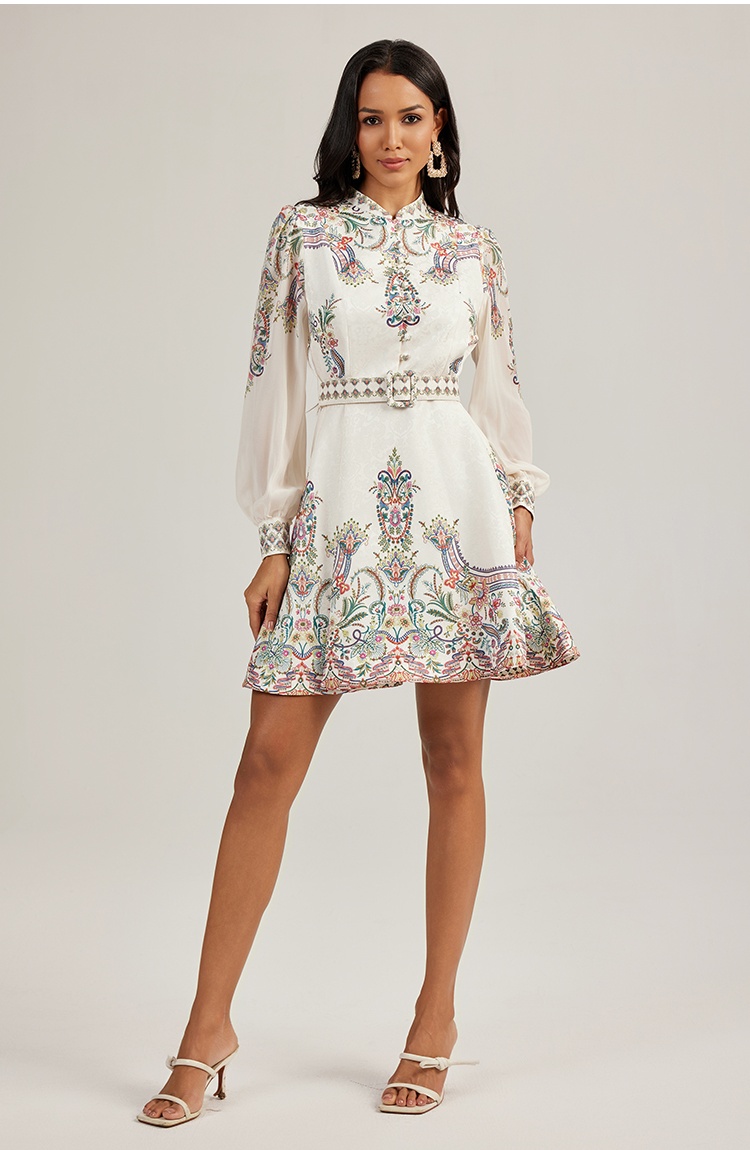 Printing long sleeve jacquard court style dress