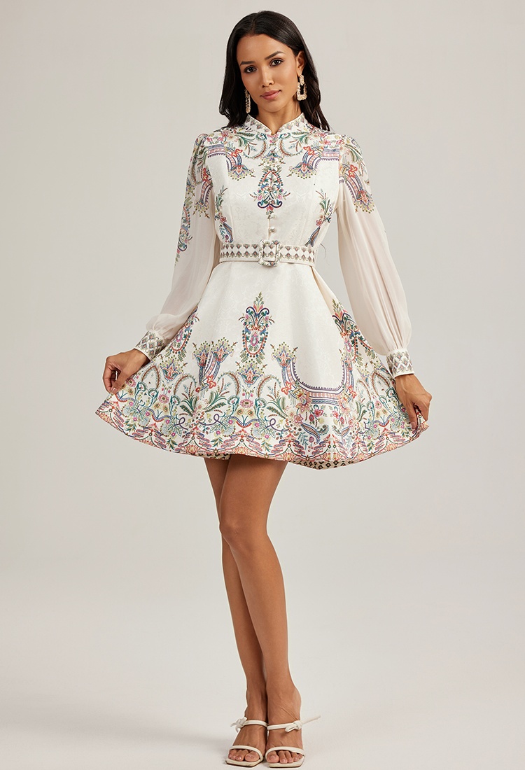 Printing long sleeve jacquard court style dress