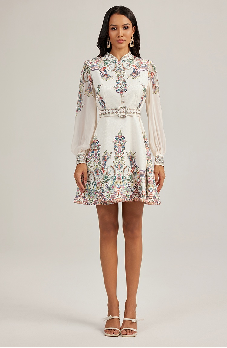 Printing long sleeve jacquard court style dress