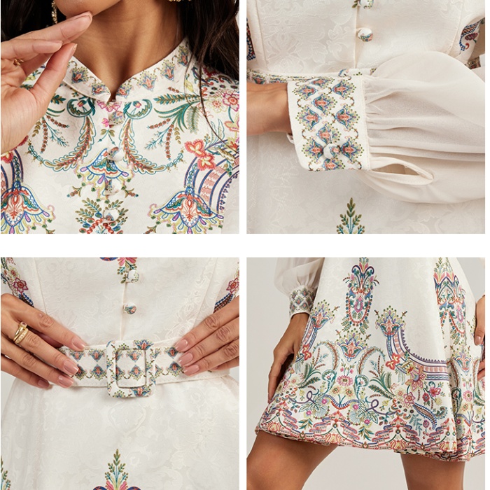 Printing long sleeve jacquard court style dress