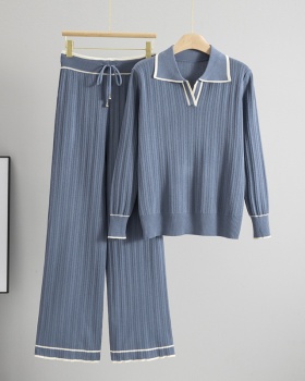 European style long pants shirt 2pcs set for women