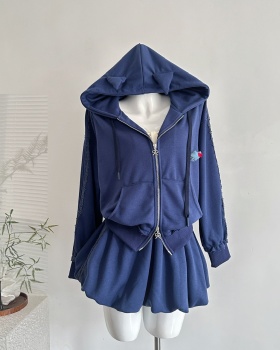 Sweet autumn coat all-match short skirt 3pcs set