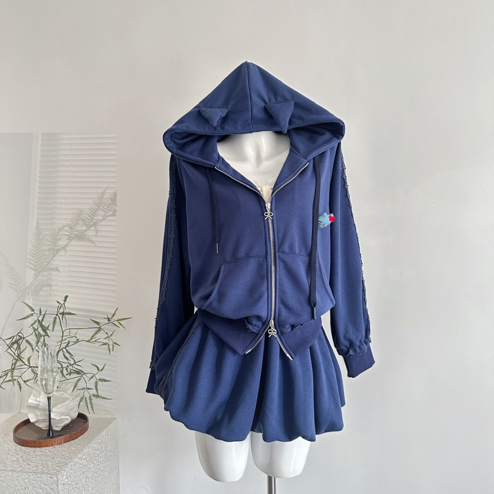 Sweet autumn coat all-match short skirt 3pcs set