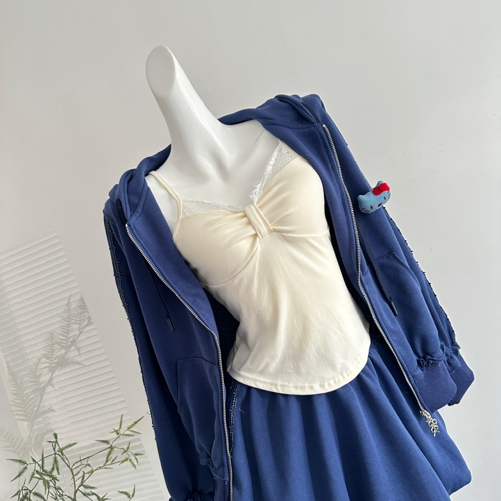 Sweet autumn coat all-match short skirt 3pcs set