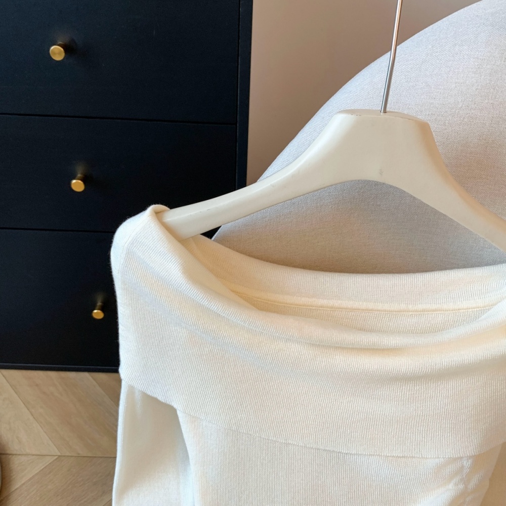Irregular enticement sweater autumn flat shoulder tops