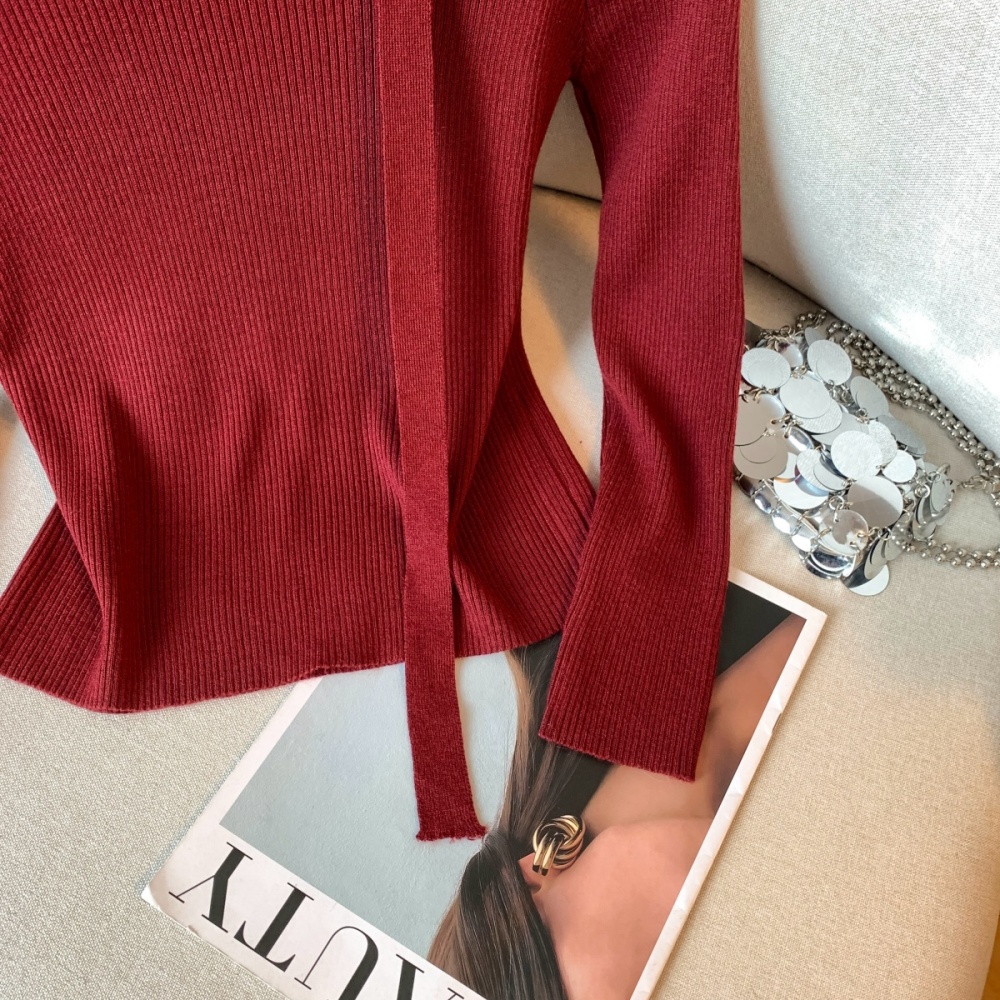 Sloping shoulder slim sweater mixed colors tops