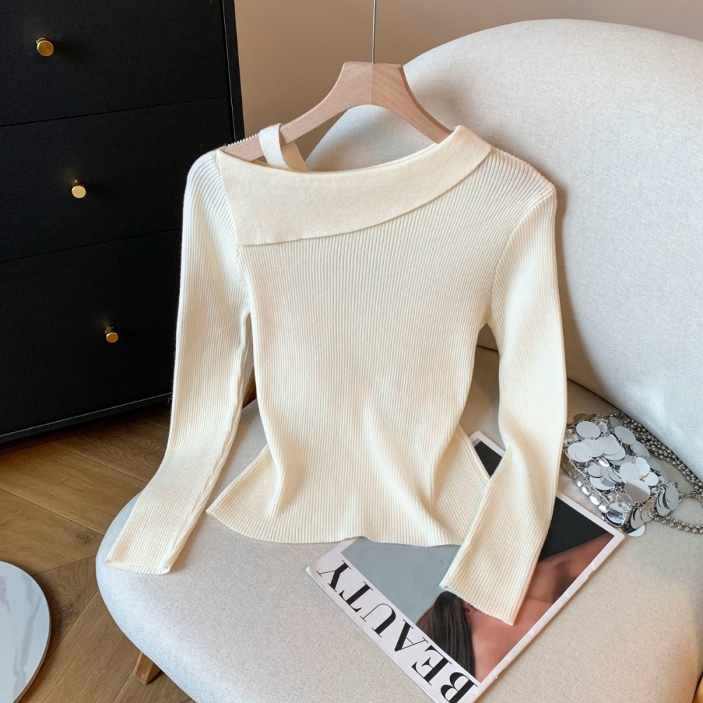 Sloping shoulder slim sweater mixed colors tops