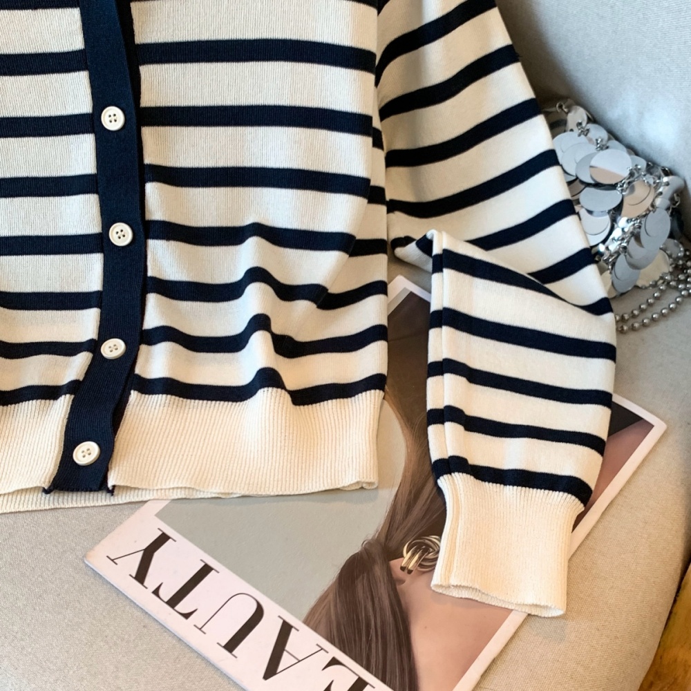 Autumn and winter navy collar tops all-match cardigan