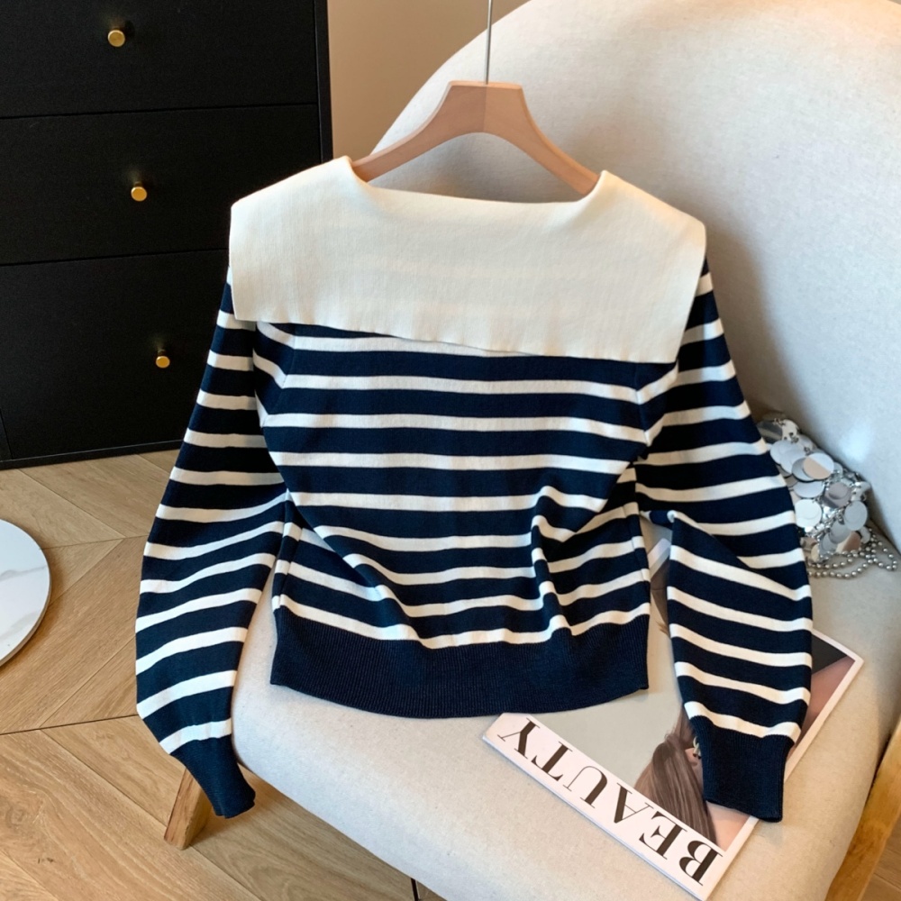 Autumn and winter navy collar tops all-match cardigan