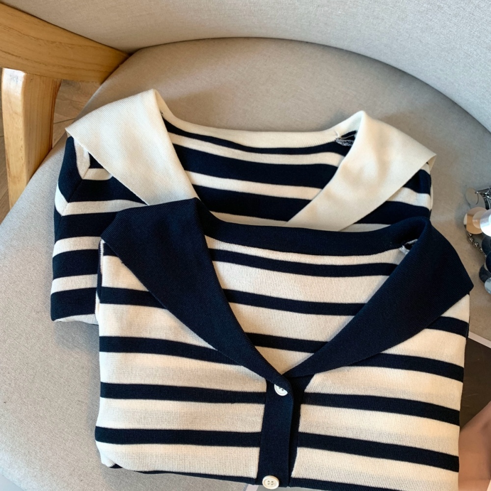 Autumn and winter navy collar tops all-match cardigan