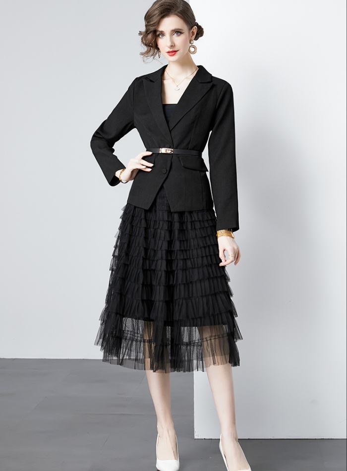 Cake black coat gauze fashion business suit a set