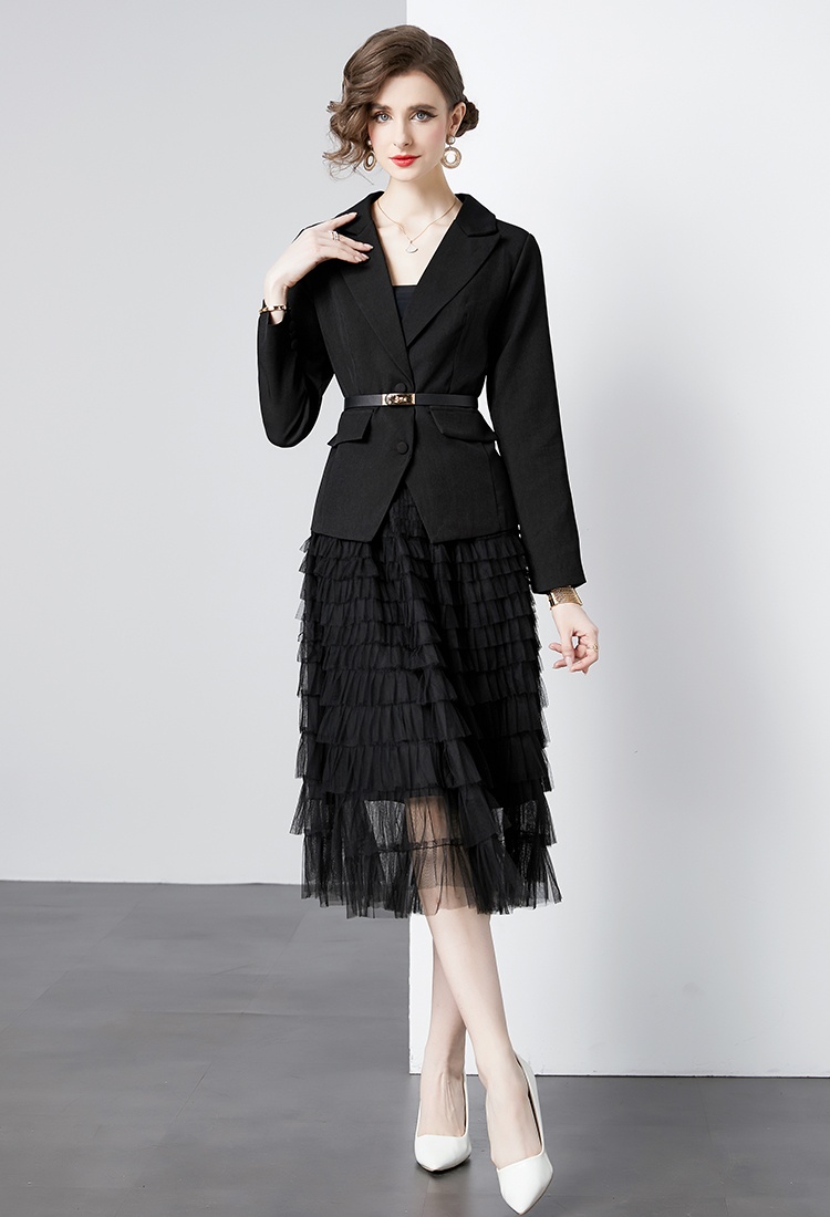 Cake black coat gauze fashion business suit a set