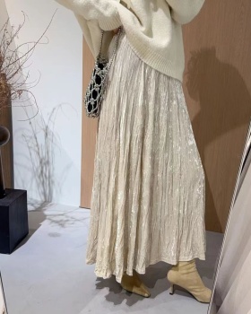 All-match velvet autumn and winter slim fold long skirt