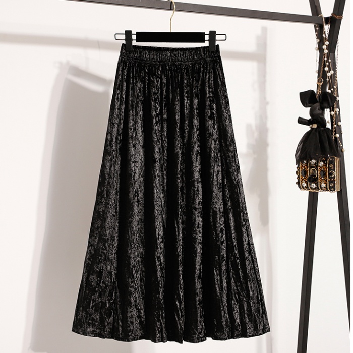 All-match velvet autumn and winter slim fold long skirt