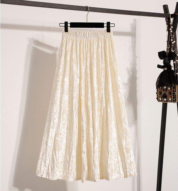 All-match velvet autumn and winter slim fold long skirt