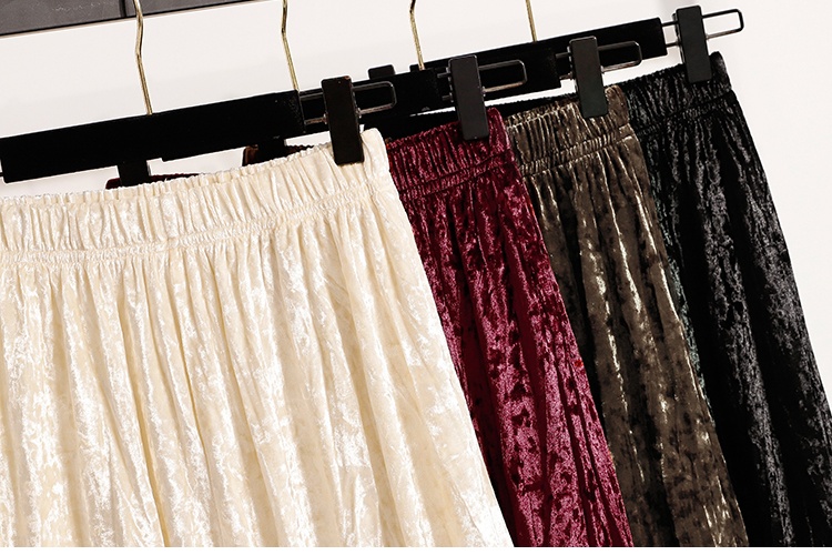 All-match velvet autumn and winter slim fold long skirt