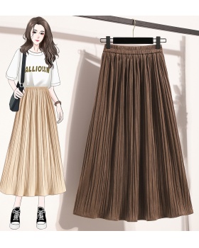Slim pleated large yard velvet long A-line skirt