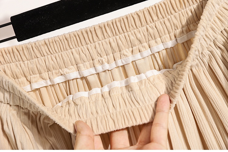 Slim pleated large yard velvet long A-line skirt