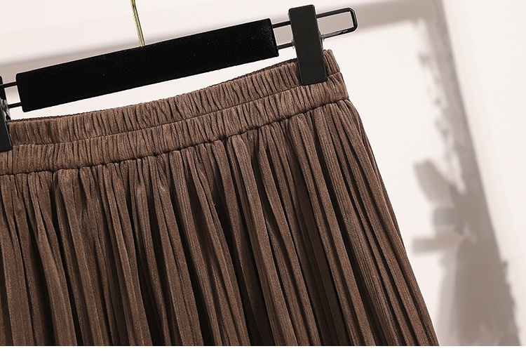 Slim pleated large yard velvet long A-line skirt