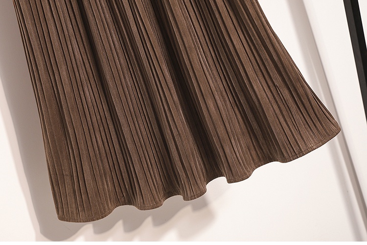 Slim pleated large yard velvet long A-line skirt