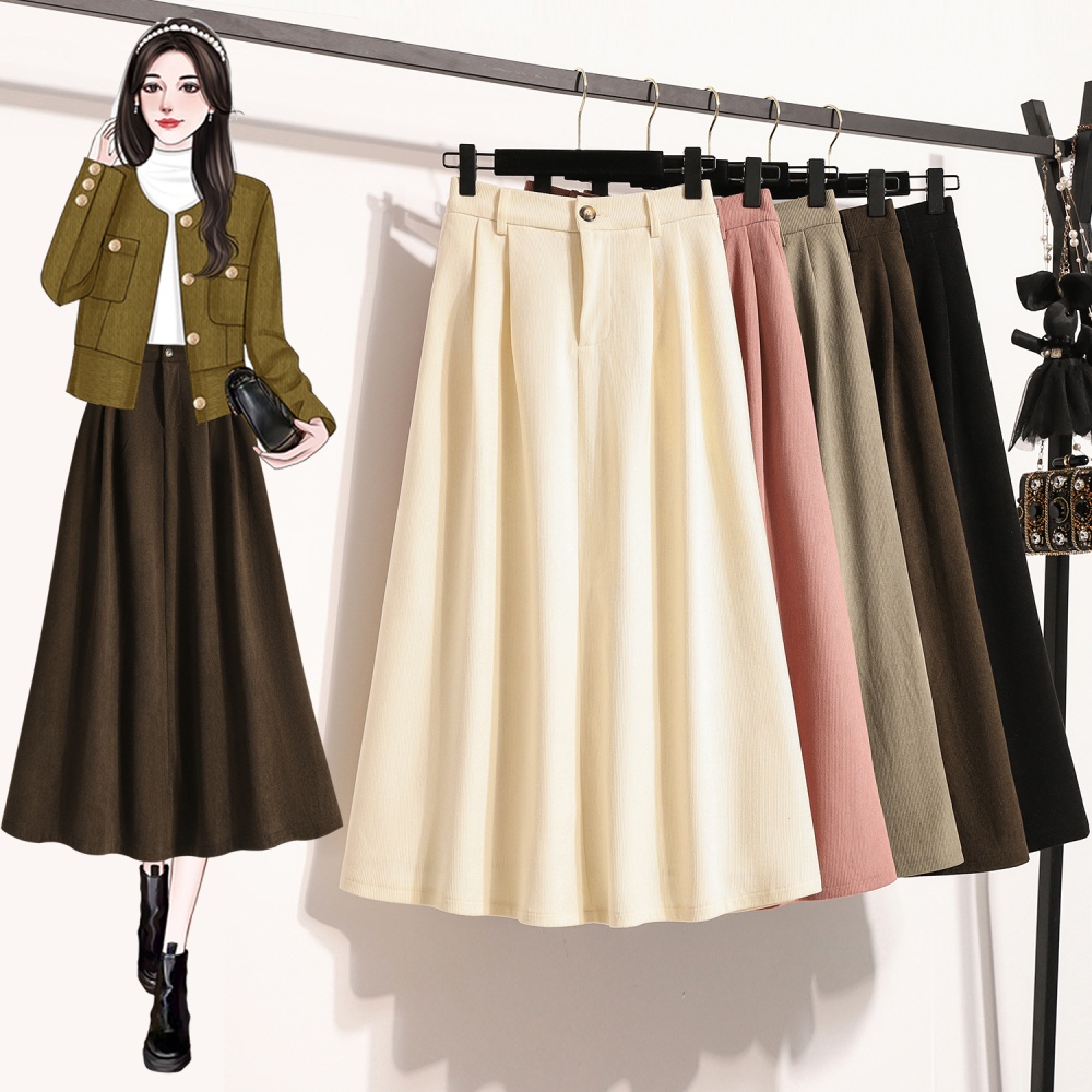 A-line corduroy long dress slim skirt for women